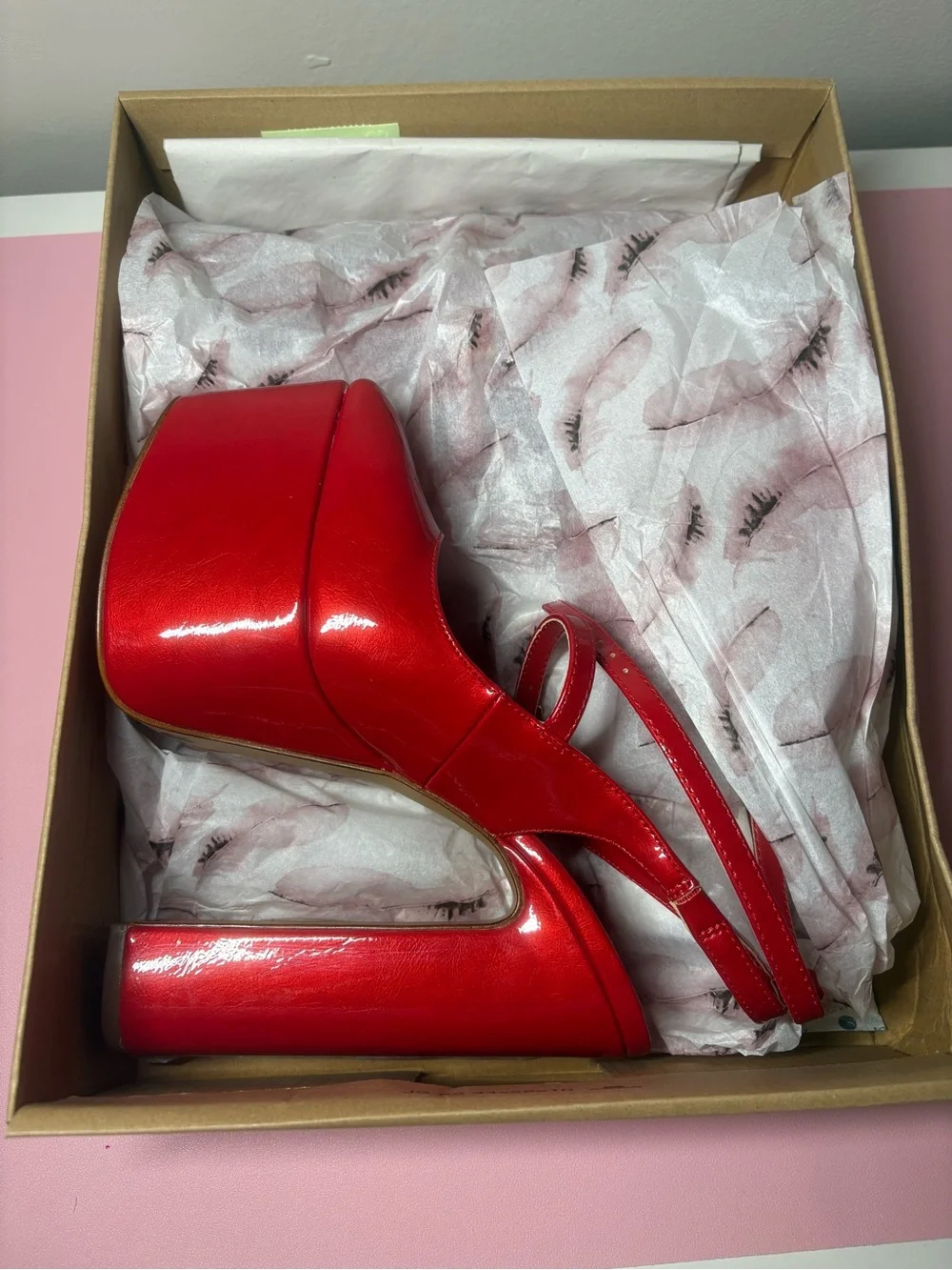 NIB Jessica Simpson Pialley Red Patent Platform Mary Jane Heels with Ankle Strap